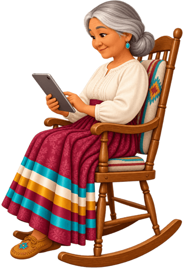 Elder using language app on tablet